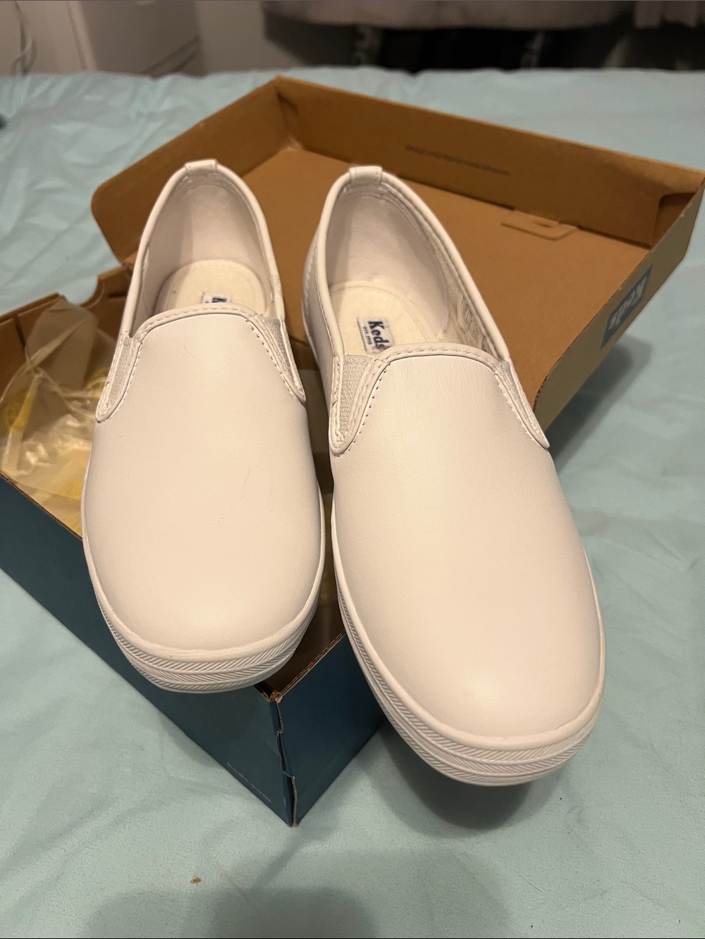 Keds White Leather-Look Slip-On Sneakers